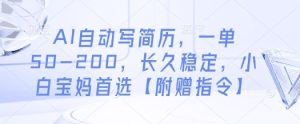 AI自动写简历,一单50-200,长久稳定,小白宝妈首选【附赠指令】-润泽资源库