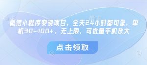微信小程序变现项目，全天24小时都可做，单机30-100+，无上限，可批量手机放大-润泽资源库