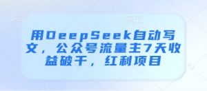 用DeepSeek自动写文，公众号流量主7天收益破千，红利项目-润泽资源库