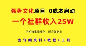 强势文化项目，一个社群收入25个W，0成本启动，可矩阵批量操作，原创详细实操教程-润泽资源库