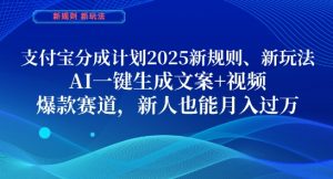 支付宝分成计划，2025新规则新玩法AI一键生成文案+视频，爆款赛道，新人也能月入过1W【揭秘】-润泽资源库