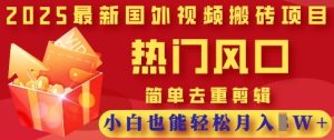 2025最新视频搬砖项目，热门风口，简单去重剪辑，小白也能轻松月入过W-润泽资源库