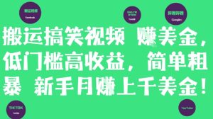 搬运搞笑视频挣美金，低门槛高收益，简单粗暴新手月入上千美刀-润泽资源库