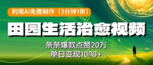 利用AI免费制作田园生活治愈视频,条条爆款点赞20W,单日变现几张-润泽资源库