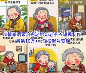 AI情感语录治愈老奶奶老爷爷短视制作，条条10万+，轻松起号变现-润泽资源库