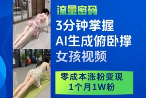 3分钟掌握AI生成俯卧撑女孩视频，零成本涨粉变现，1个月1W粉-润泽资源库