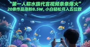 第一人称水族代言视频条条爆火，20条作品涨粉8.5W，小白轻松月入五位数-润泽资源库