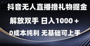 抖音无人直播撸礼物掘金，解放双手，日入1k，0成本纯利，无基础可上手【揭秘】-润泽资源库