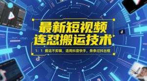 最新短视频连怼搬运技术 1：1搬运不剪辑，适用抖音快手，条条过抖出框-润泽资源库