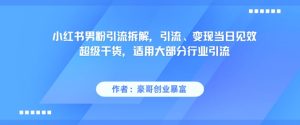 小红书男粉引流拆解,引流、变现当日见效超级干货,适用大部分行业引流-润泽资源库