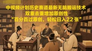 中视频计划历史赛道最新无脑搬运技术，双重去重增加原创性，百分百过原创，轻松日入2张-润泽资源库