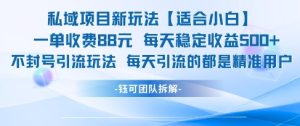 私域项目新玩法【适合小白】 一单收费88.每天稳定收益几张-润泽资源库