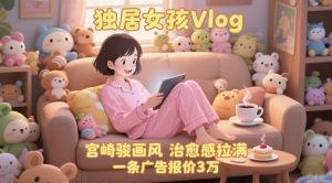 单个账号涨粉71W！用AI制作独居女孩Vlog，宫崎骏画风，治愈感拉满，一条广告报价3W-润泽资源库