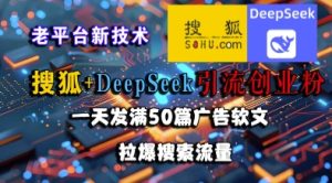 搜狐+DeepSeek引流创业粉，老平台新技术，一天发满50篇广告软文，拉爆搜索流量-润泽资源库