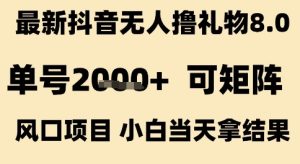 最新抖音无人撸礼物8.0，单号2k+，可矩阵风口项目，小白当天拿结果【揭秘】-润泽资源库