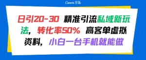 日引 20-30 精准引流私域新玩法,转化率50% 高客单虚拟资料,小白一台手机就能做-润泽资源库