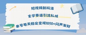 短视频新玩法玄学赛道引流私域单号每天稳定变现1k+闷声发财-润泽资源库