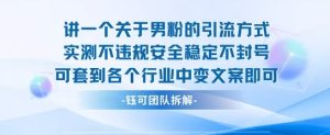 2025关于男粉的引流方式实测不违规安全稳定不封号可套到各个行业中变文案即可-润泽资源库
