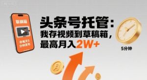 【头条号托管 】我存视频到草稿箱,你每天5分钟发布,最高月入2W+【揭秘】-润泽资源库