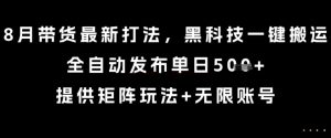 8月带货最新打法,黑科技一键搬运,全自动发布单日5张+,提供矩阵玩法+无限账号【揭秘】-润泽资源库