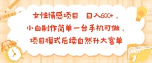 女性情感项目 小白制作简单一台手机可做 项目模式后续自然升大客单 日入6张-润泽资源库
