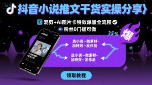 抖音小说推文干货实操分享,混剪+AI图片卡特效爆量全流程,0粉丝0门槛可做-润泽资源库