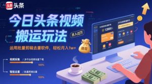 今日头条视频搬运玩法,运用批量剪辑去重软件,轻松月入1w+-润泽资源库