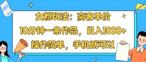 女粉玩法：高客单价，10分钟一条作品，日入1k+操作简单，手机就可以-润泽资源库