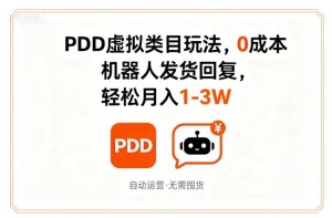 PDD虚拟类目玩法,0成本,机器人发货回复,轻松月入1-3W-润泽资源库